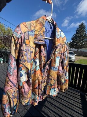 Vintage COACO Silk Abstract Print Windbreaker Jacket